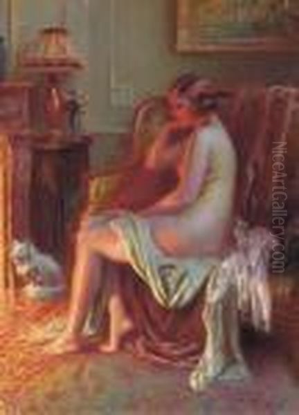 Nue Assise Pres De La Cheminee - view 1