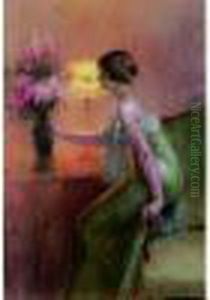 Jeune Fille Devant Un Bouquet Le Soir Jeune Fille Devant Un Bouquet Le Soir
