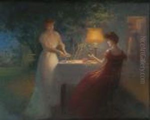 Arranging Flowers By Lamplight by Delphin Enjolras