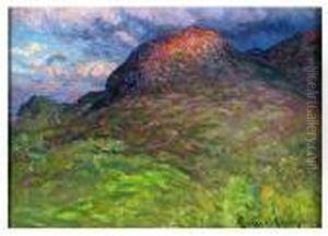 Sun Reflecting Red Off Mountain Rock by John Joseph Enneking