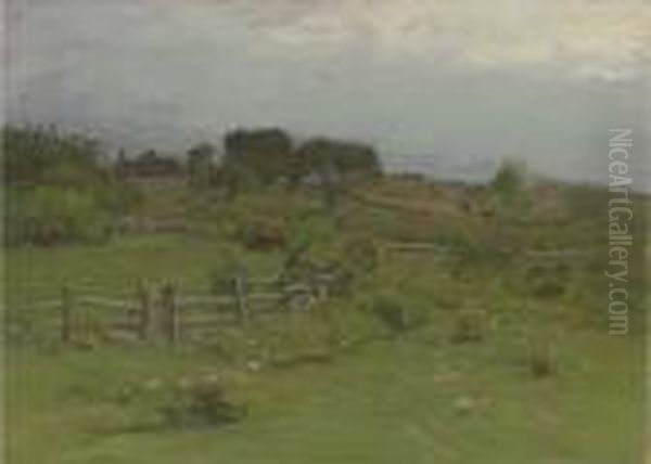 Cattle Grazing With A Farm In The Distance - view 1