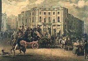 The Age Brighton Coach at the Bull and Mouth Regent Circus by E. F. Lambert