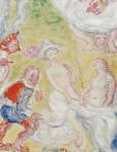 Une Figure Celebre, Jef Vogelpik Et Paul Rubens Reluquant Feminitesgrassouillettes by James Ensor
