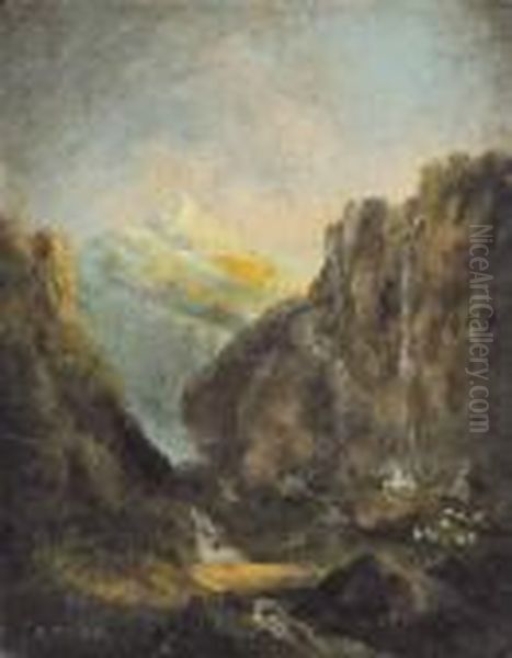 Berglandschap Met Waterval (ca. 1875) - view 1
