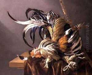 Still Life of a Cockerel a Greenfinch and a Hare on a Table Still Life of a Cockerel a Greenfinch and a Hare on a Table