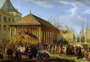 Jean Baptiste Colbert 1651-90 Marquis de Seignelay and Louis Victor de Rochechouart 1636-88 Duc de Vivonne Visiting the Galleon Reale de France in the Arsenal of Marseilles in 1669 by Jean Baptiste I de La Rose