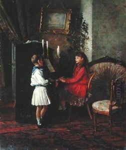 Children at the Piano by Kirill Vikentevich Lemokh
