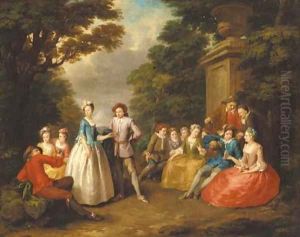 Elegant company in a garden by Nicolas Lancret