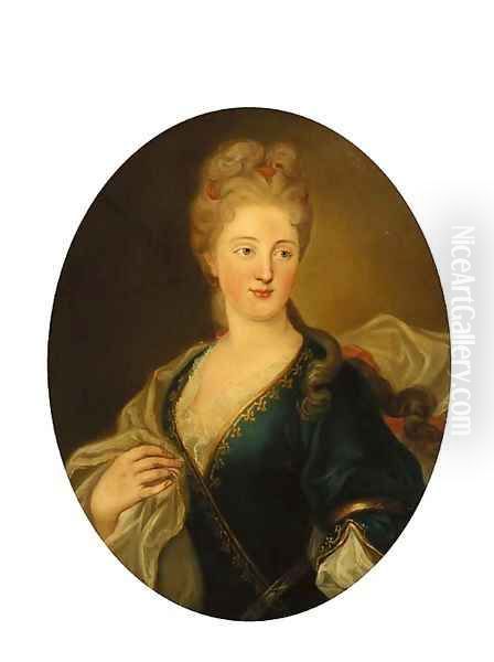 Portrait of a lady, half-length, in a blue dress and white wrap - view 1
