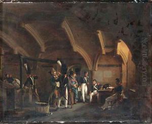 L'interrogatoire soldiers questioning a man and a woman by Auguste-Xavier Leprince