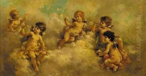 Putti blowing bubbles in the clouds by Charles Augustus Henry Lutyens