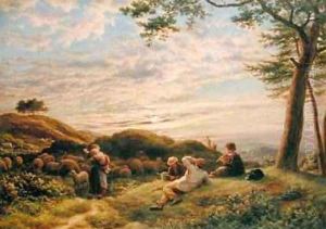 Shepherd Boys tending their Flock at Sunset 1889 by James Thomas Linnell