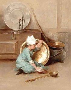 Polishing Brass 1900 by Marie Elizabeth Seymour Lucas