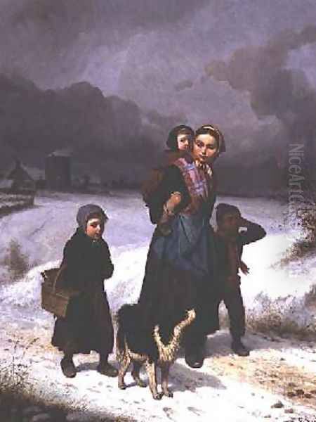 Mother and Children in the Snow - view 1