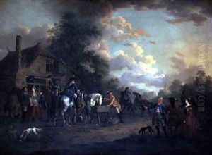 French Cavalry officers halted at the White Hart by Jan Anthonie Langendyk