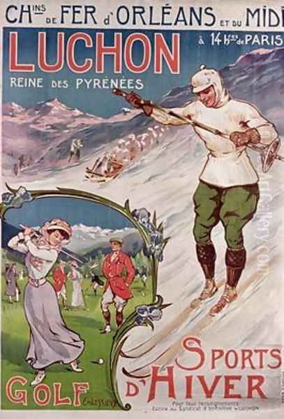Poster advertising the resort of Luchon with the Chemins de Fer dOrleans - view 1