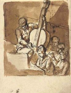 Musicians playing the double bass, flute and keyboard, and singing by Etienne de Lavallee-Poussin