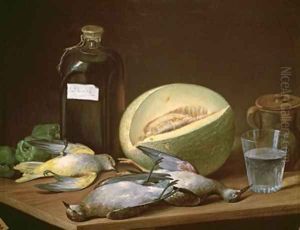 Still Life with Melon and Birds by Jose Lopez-Enguidanos