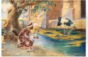 Joueur De Flute Et Ibis Du Nil by Rudolph Ernst