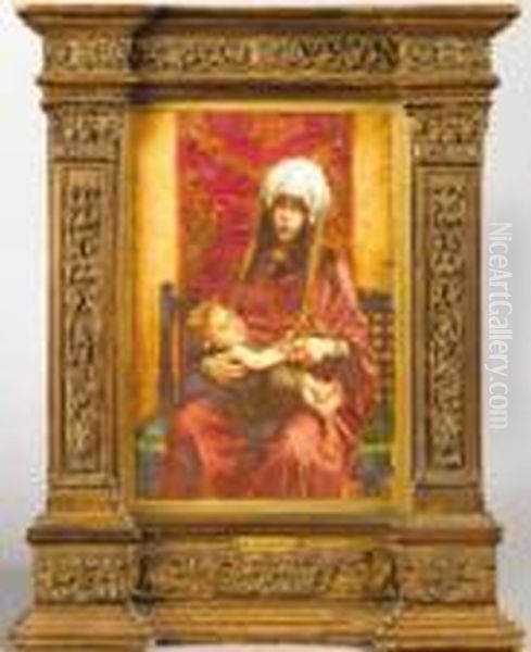 Femme Orientale Et Enfant Huile Surpanneau Signee Vers Le Bas A Gauche R. Ernst 23 - view 1