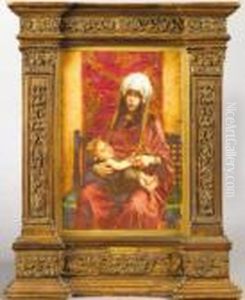 Femme Orientale Et Enfant Huile Surpanneau Signee Vers Le Bas A Gauche R. Ernst 23 by Rudolph Ernst