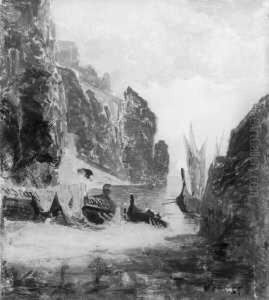 Orientalische Felsenkuste Mit
Zwei Am Ufer Liegenden Galeeren Und Zeltlager. Signiert Unten Rechts: R.
Ernst. Ol Auf Holz. H 27; B 24 Cm. by Rudolph Ernst