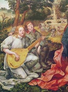 Virgin and Child with Angels detail of Angel Musicians 1536-38