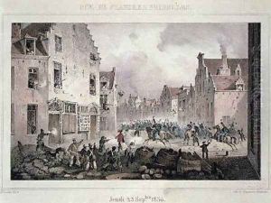 Fighting and Barricades in the Rue de Flandre Brussels by Lauters, Paulus