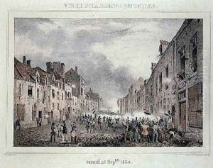 Fighting in the Rue Schaerbeck Brussels by Lauters, Paulus