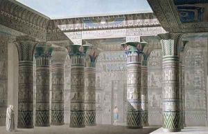 Interior perspective view from the portico of the Grand Temple on the Island of Philae
