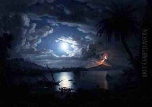 Mount Vesuvius by Moonlight the Eruption of 1787 by Giovanni Battista Lusiere