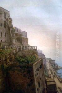 View of the Bay of Naples detail 3 by Giovanni Battista Lusiere