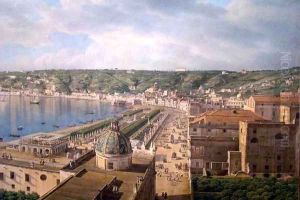 View of the Bay of Naples detail by Giovanni Battista Lusiere