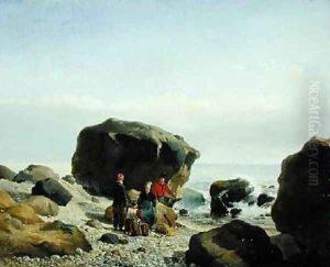 Beach Scene with Figures by Leopold Leprince