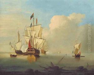 A first rate ship firing a signal gun by Thomas Leemans