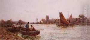 Fishermen near the Quay at Christchurch Hampshire by Walker Stuart Lloyd