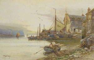 Fishing boats in the harbour at Polperro by Walker Stuart Lloyd