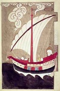 Noah Sailing in his Ark from Zubdat al Tavarikh completed after 1583 by Ashur Luqman-i