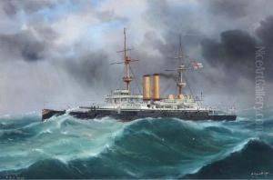 The Battleship H.m.s. Hood In A Heavy Swell