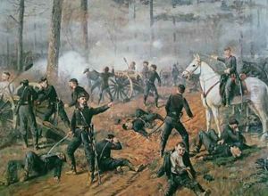 Captain Hickenloopers battery in the Hornets Nest at the Battle of Shiloh April 1862 by T. C. Lindsay