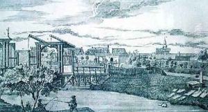 Town gate in Gdansk Showing the Long Gardens by Lohrmann, or Lormann, Friedrich Anton