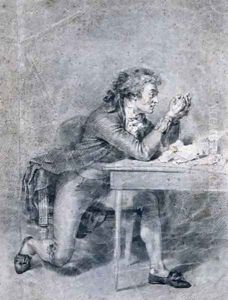 Francois Buzot 1760-94 contemplating a portrait miniature of Madame Roland 1754-93 by Etienne-Charles Leguay