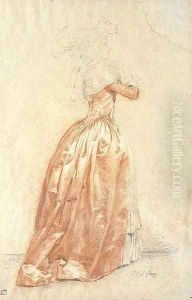 A woman in a red dress, in profile to the left by Etienne-Charles Leguay