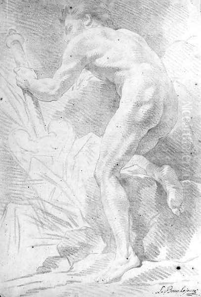 A nude seen from behind holding a staff - view 1