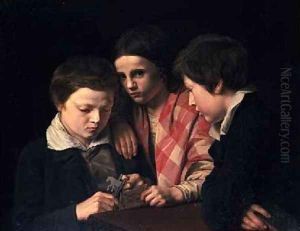 Portrait of the Artists Three Children Playing at a Table 1841