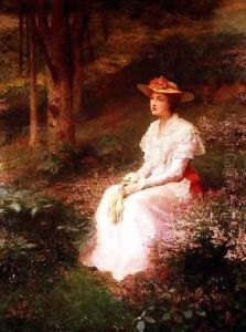 Elegant Lady Sitting in Woodlands by James R. Lee