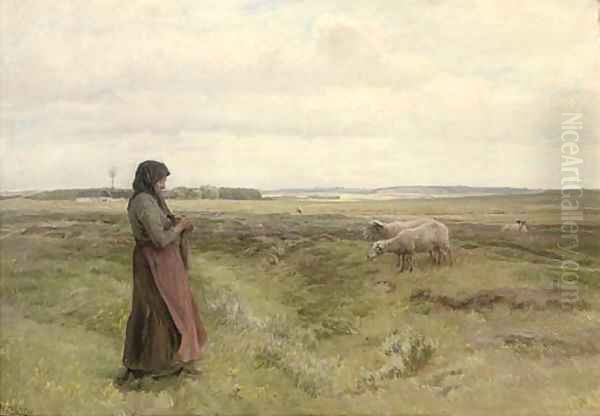 A shepherdess knitting - view 1