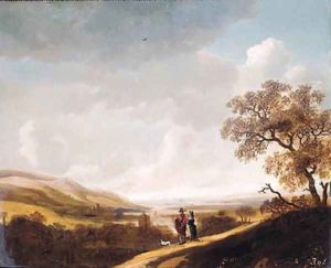 An elegant couple standing above a valley by Jan Looten