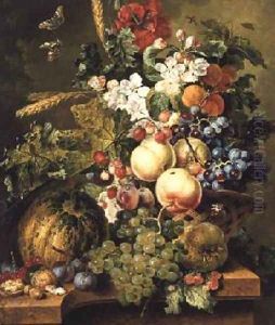 Fruit and Flowers on a Marble Ledge 1812 2 by Johannes or Jacobus Linthorst