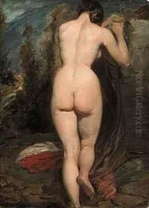 Female Nude, Seen From Behind, Leaning On A Rock by William Etty